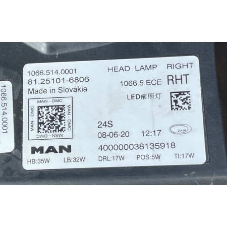 MAN TG TGX PRAWA FULL LED LAMPA PRZÓD PRZEDNIA 81.25101-6806 08.06.20