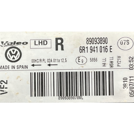 LAMPA VALEO PRAWA PRZÓD VW POLO V 6R 6R1941016E