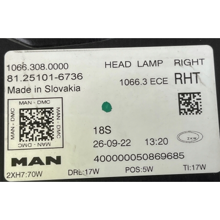 MAN TG TGX PRAWA LAMPA PRZÓD PRZEDNIA 81.25101-6736
