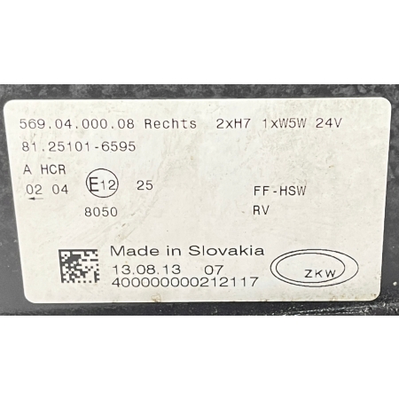 MAN TGS TGX LIONS CITY LAMPA REFLEKTOR PRAWA PRZÓD 81251016595 13.08.13