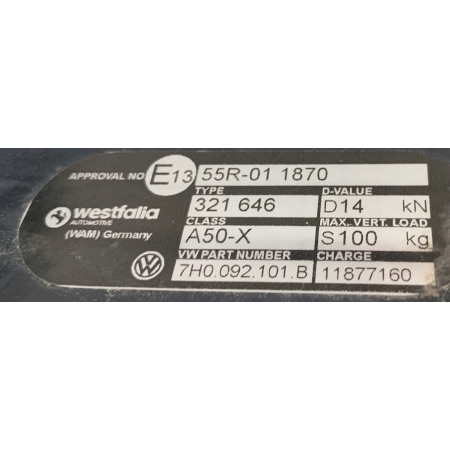ORYGINAŁ VW T5 T6 LIFT HAK HOLOWNICZY STAŁY 7H0092101B