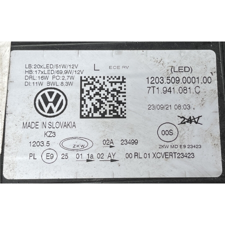 VW TRANSPORTER T7  LAMPA PRZÓD LEWA FULL LED 7T1941081C 23.09.21