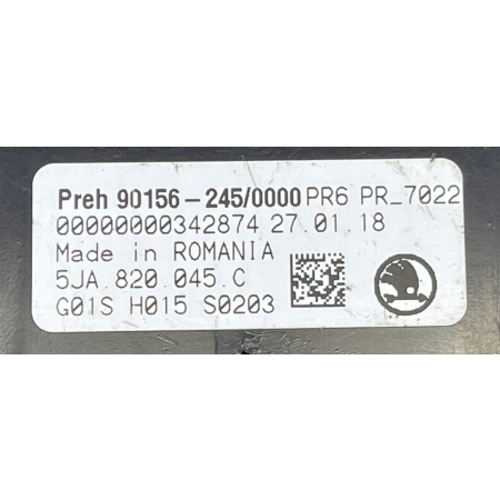 SKODA RAPID 5JA PANEL NAWIEWU KLIMATYZACJI 5JA820045C