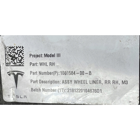 B57 TESLA 3 2017 - NADKOLE PRAWE TYŁ TYLNE 1081584-00-B
