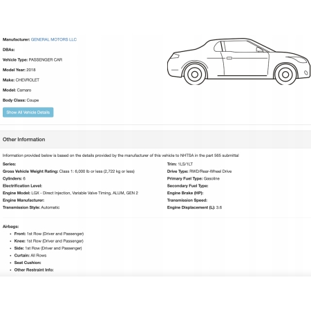 U9 CHEVROLET CAMARO VI 16- 3.6 SPRĘŻYNA ZAWIESZENIA TYŁ TYLNA 84153696