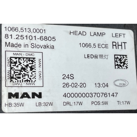 MAN TG TGX LEWA FULL LED LAMPA PRZÓD PRZEDNIA 81.25101-6805 26.02.20