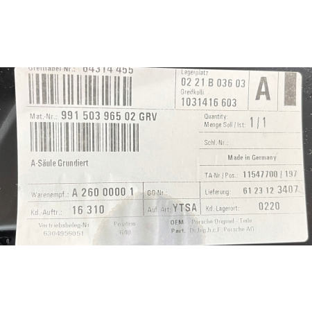 165 PORSCHE 991 POSZYCIE SŁUPKA A LEWE ORYGINAŁ 99150396502