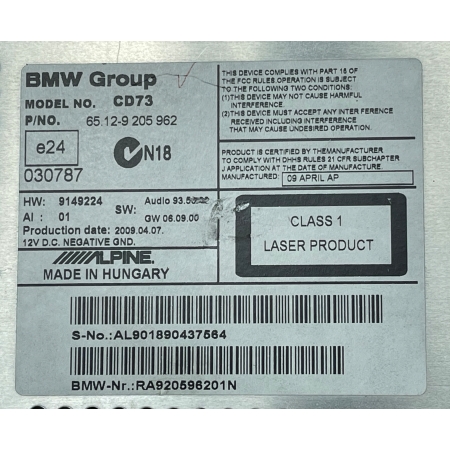 BMW E90 E91 RADIO ALPINE CD73 FABRYCZNE 9205962
