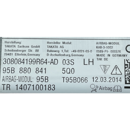 B1 PORSCHE MACAN S 2015 PODUSZKA KOLANOWA KIEROWCY LEWA  AIRBAG 95B880841