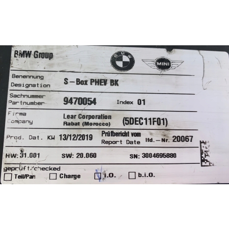 MODUŁ SKRZYNKA S-BOX PHEV BK AKUMULATORA BMW G20 G30 G11 9470054