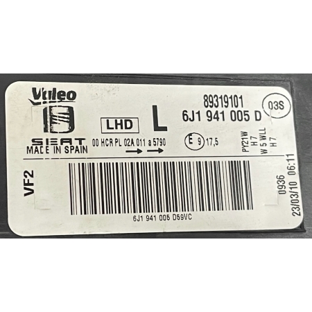 SEAT IBIZA IV 6J 2008 - 2012 LAMPA LEWA PRZÓD PRZEDNIA 6J1941005D 23.03.10