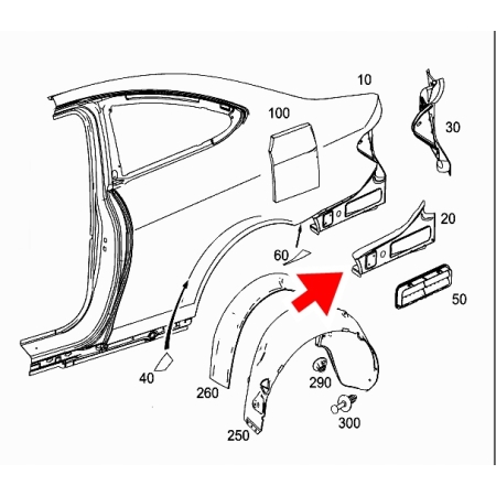 MERCEDES C-KLASA W204 KOŃCÓWKA DOLNA LEWA BŁOTNIKA TYŁ A2046300560