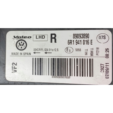 LAMPA VALEO PRAWA PRZÓD VW POLO V 6R 6R1941016E 07.09.11