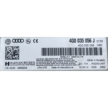 TUNER RADIO AUDI A4 A5 A6 A7 MMI 3G 4G0035056J ORYGINAŁ