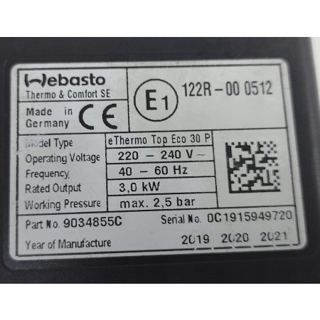 WEBASTO ELEKTRYCZNE OGRZEWANIE 3.0 KW ETHERMO TOP ECO 30P 9034855C