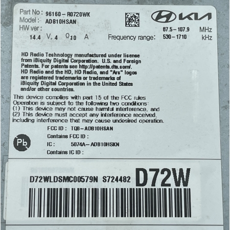 B3 KIA CARNIVAL IV 2020 - RADIO CZYTNIK NAWIGACJA 96160-R0720WK