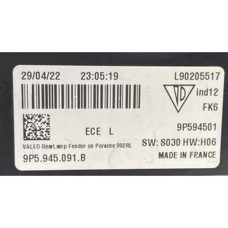 PORSCHE 911 992 2019 - LAMPA LEWA TYŁ EUROPA 9P5945091B 29.04.22
