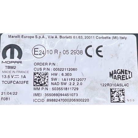 MOPAR TBM2 TELEMATIC 00522112060 122R310A5L4C