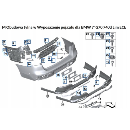 BMW 7 G70 M-PAKIET ŚLIZG ZDERZAKA LEWY TYŁ PĘKNIĘTY 9464133