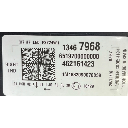OPEL CROSSLAND X LAMPA PRZÓD PRAWA PRZEDNIA 13467968 26.11.18