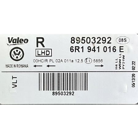 DEKIELEK OPRAWKA ŻARÓWKA VALEO LAMPY PRAWA VW POLO 6R 09- 6R1941016E