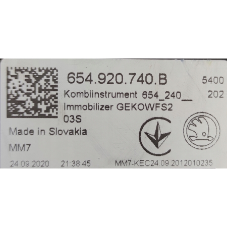SKODA FABIA RAPID SCALA LICZNIK ZEGARY 654920740B ORYGINAŁ