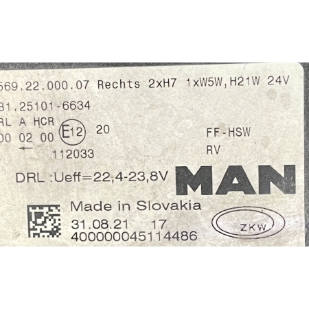 MAN TGS TGX LIONS CITY LAMPA REFLEKTOR PRAWA PRZÓD Z DRL 81251016634
