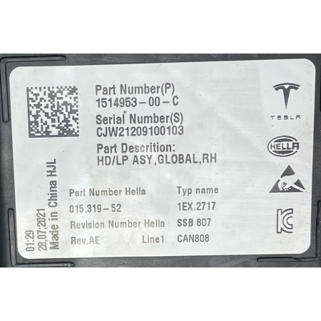 TESLA MODEL 3 LIFT Y 2020 - LAMPA PRAWA PRZÓD FULL LED 1514953-00-C