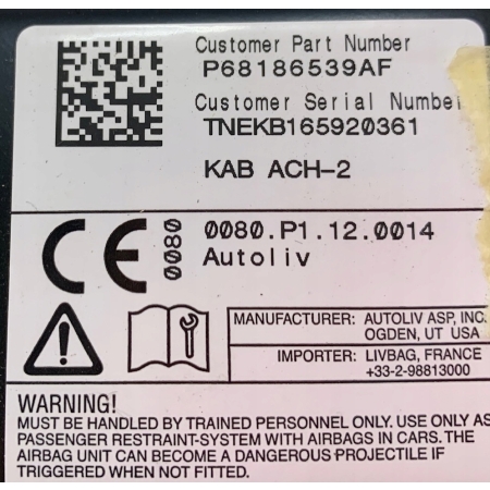 U7 CHRYSLER PACIFICA II 16- PODUSZKA AIRBAG KOLANOWA PRAWA 68186539AF