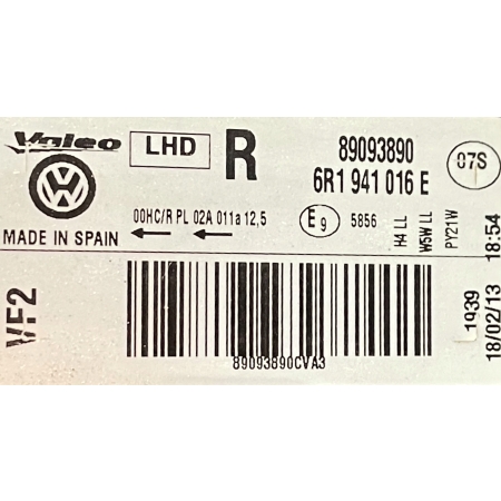 LAMPA VALEO PRAWA PRZÓD VW POLO V 6R 6R1941016E 18.02.13