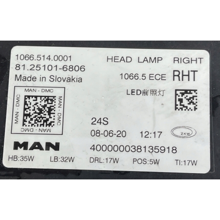 MAN TG TGX PRAWA FULL LED LAMPA PRZÓD PRZEDNIA 81.25101-6806 08.06.20