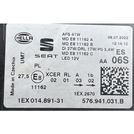SEAT ATECA LIFT 2020 - LAMPA PRZÓD LEWA FULL LED JEŻ 576941031B 08.07.2022